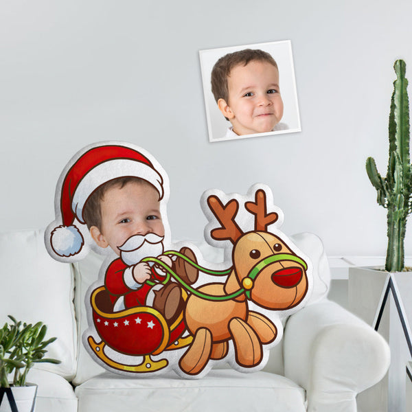 私の顔人形カスタム サンタ枕おかしい子供のための ミニ スロー枕パーソナライズされた赤ちゃんクリスマス馬車に乗って - 