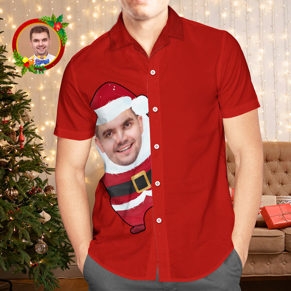 カスタムフォトアロハシャツ－写真入り可能なオリジナルクリスマスアロハシャツギフト-サンタクロース赤いシャツ