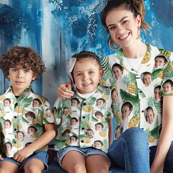 カスタムフェイスシャツ-写真入れ可能な女性用アロハシャツプレゼント-母の日ギフトパイナップル