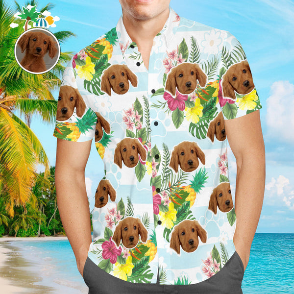 カスタムフェイスハワイアンシャツ - 写真入れ可能なオリジナルアロハシャツ - 犬のあしあと柄
