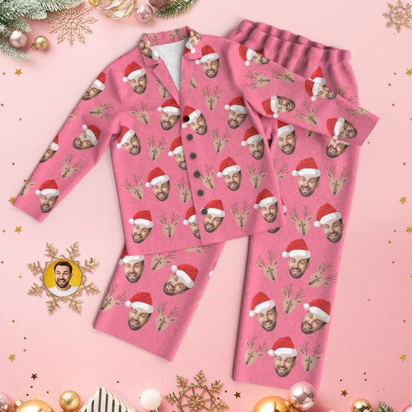 カスタムフォトパジャマ-イギリスパンデミックの写真入れ可能なわぴち柄のピンクのクリスマスパジャマギフト