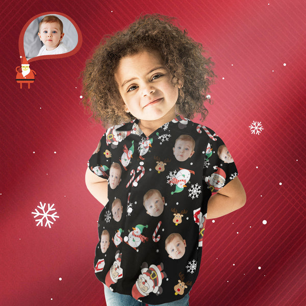 カスタムフェイスシャツ-写真入れ可能な子供用クリスマスアロハシャツ-雪だるまのプレゼント