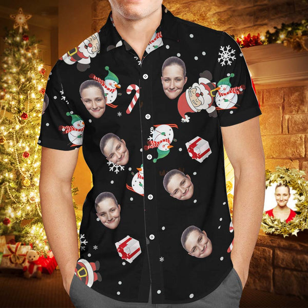 カスタムフォトアロハシャツ－写真入り可能なオリジナルクリスマスアロハシャツ-雪だるまのプレゼント