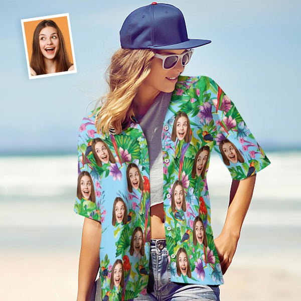 カスタムフェイスシャツ-写真入れ可能な女性用アロハシャツプレゼント-カラフルオウム