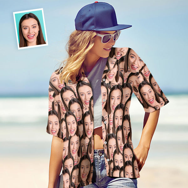 カスタムフェイスシャツ-写真入れ可能な女性用アロハシャツプレゼント-フェイスマッシュ