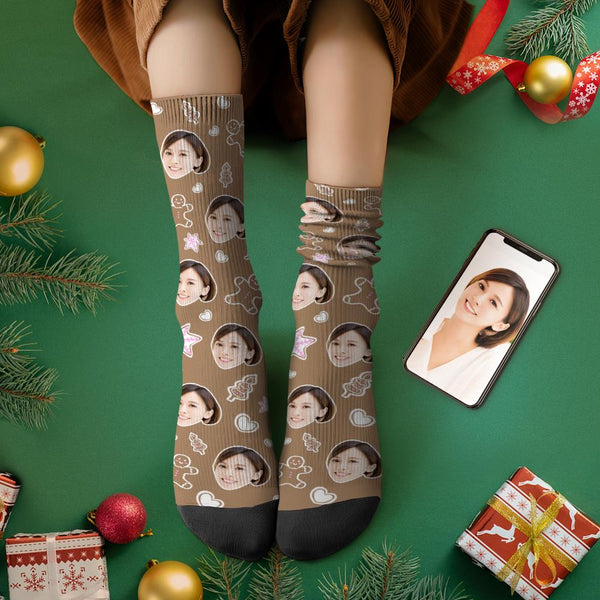 カスタムフェイスソックス-写真入り可能なオリジナルクリスマス靴下-ジンジャーブレッド人