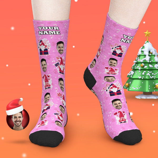 カスタムフォトソックス-イギリスパンデミックの写真と名入れ可能な可愛いピンクのクリスマス靴下ギフト