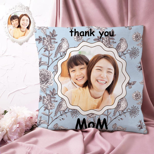 カスタム写真クッション-写真入れ可能な花と鳥柄の抱き枕お母さんへの母の日プレゼント