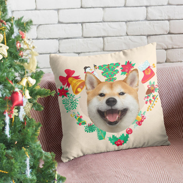 カスタムフォトクッション-写真入れ可能なクリスマスの花輪のオリジナル抱き枕ギフト
