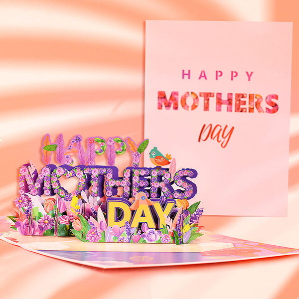 母の日カード幸せな母の日紫の花3Dポップアップグリーティングカード