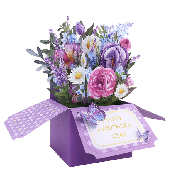 幸せな母の日ポップアップカード母の日の紫色の花カード